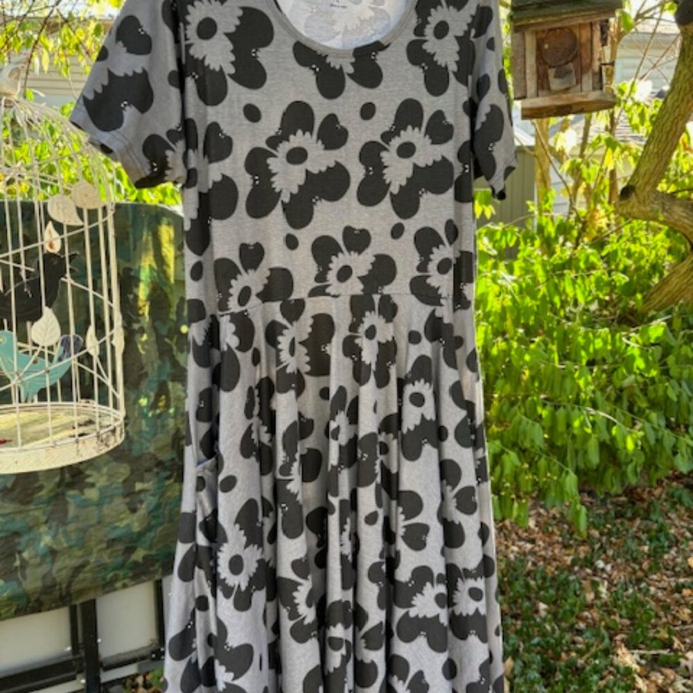Bats & Flowers! Black and Grey Twirl Dress, Halloween Favorite